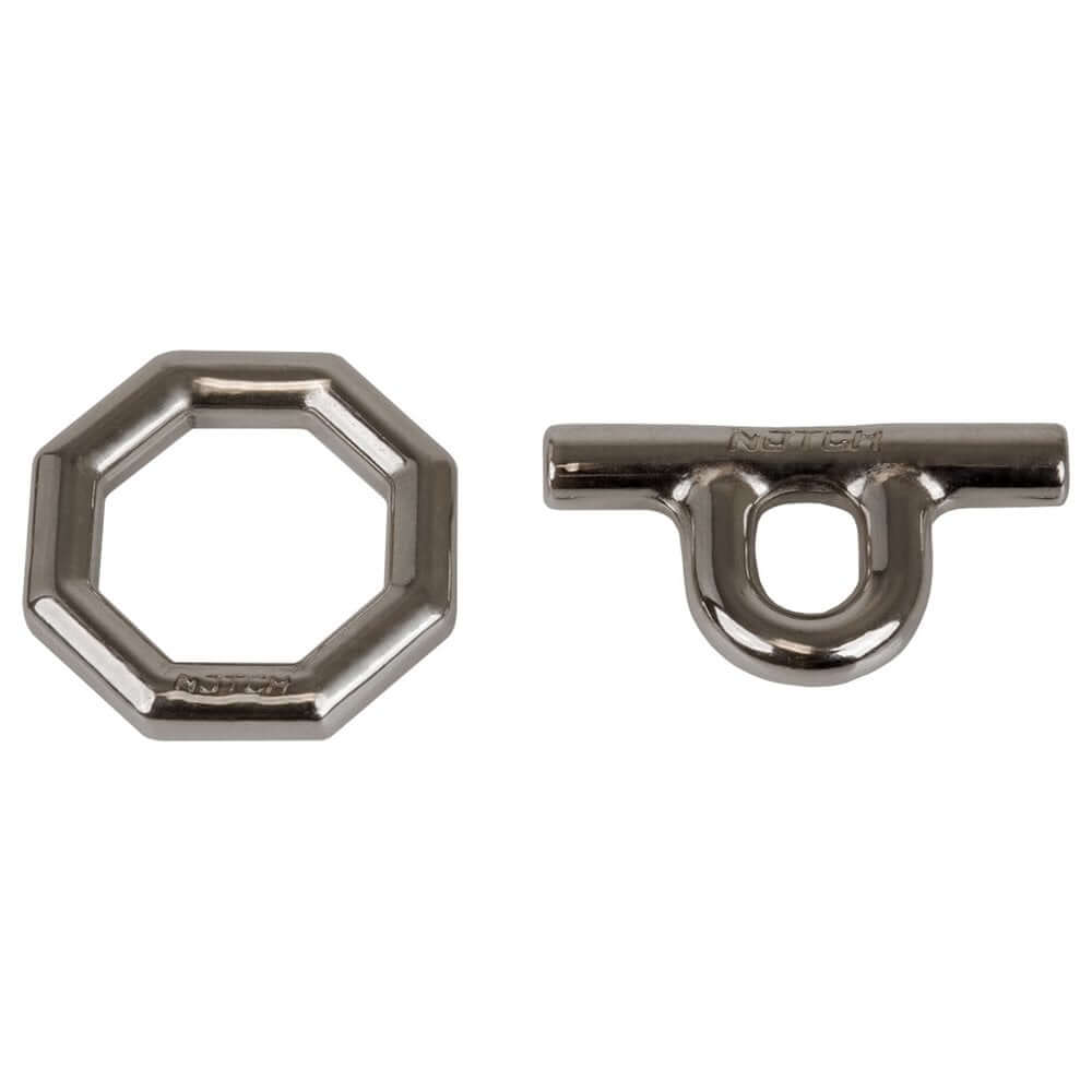 Notch Equipment Rapid Rig parts: octagonal chocking catch and knotless connector for tree surgeons and rigging.
