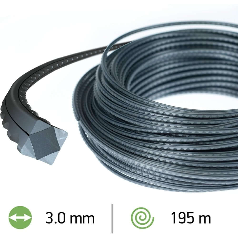 OREGON Flexiblade 3mm x 195m serrated trimmer line for tree surgeons and heavy-duty landscaping tasks.