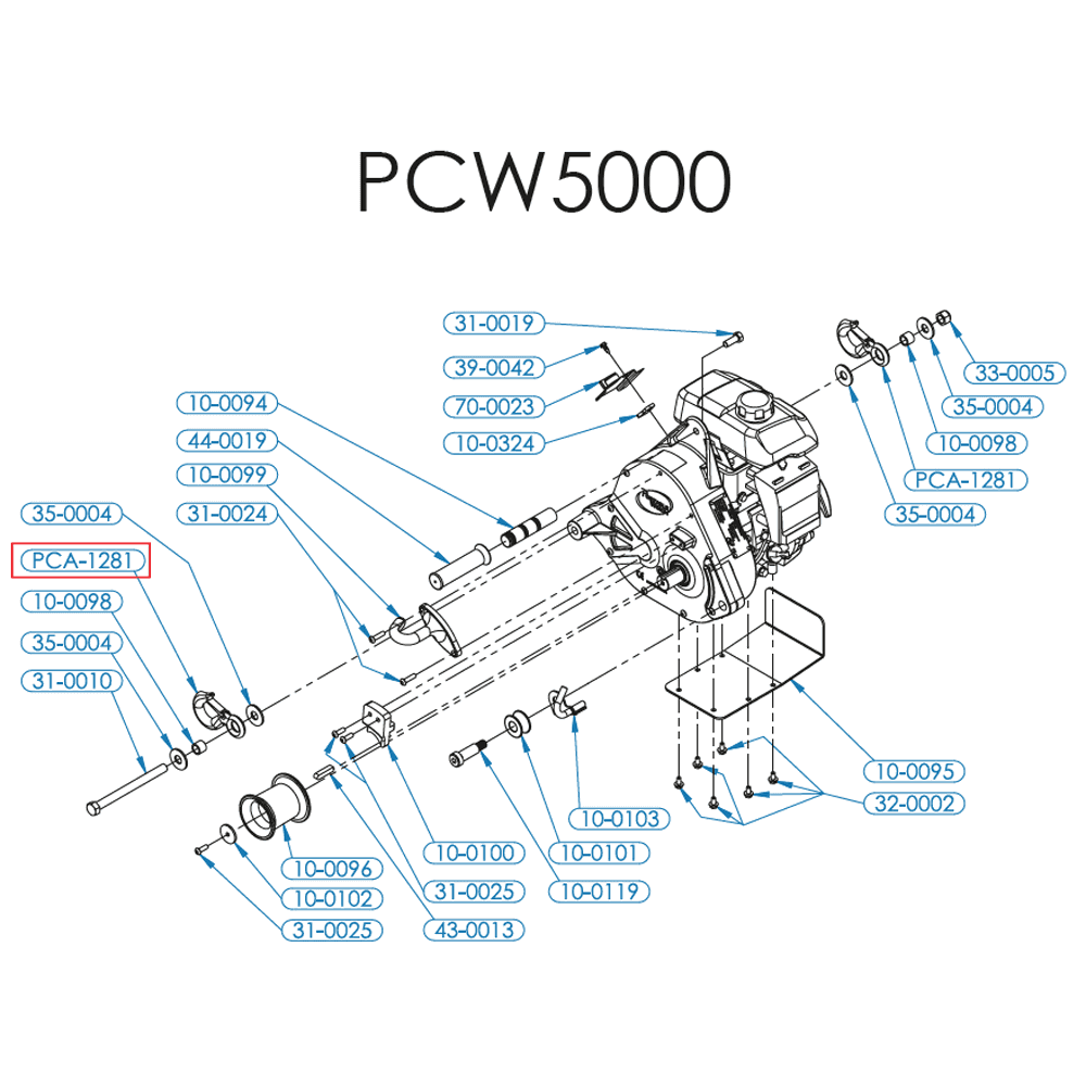 PCW5000 parts diagram illustrating components and labels for assembly and maintenance.