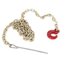 A gold-colored chain choker with a red C-shaped hook and a steel rod at one end, isolated on a white background.