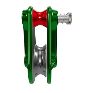 ISC Compact Rigging Pulley for tree surgeons, featuring lightweight design and durable construction in green and silver.