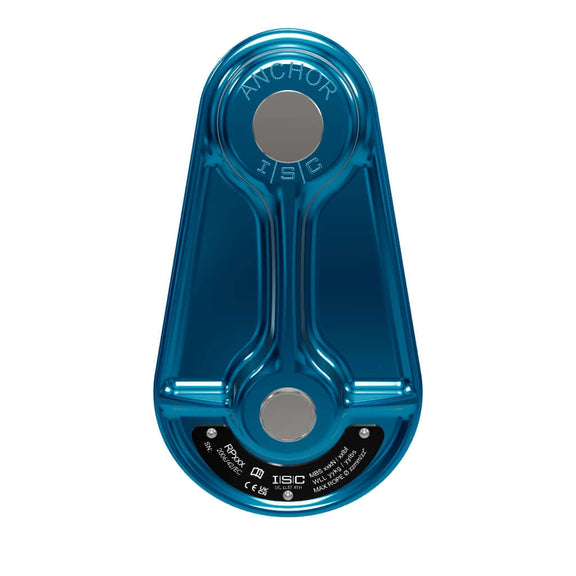 Medium hot forged pulley in blue, designed for tree surgeons, durable and robust for maximum strength in rigging.