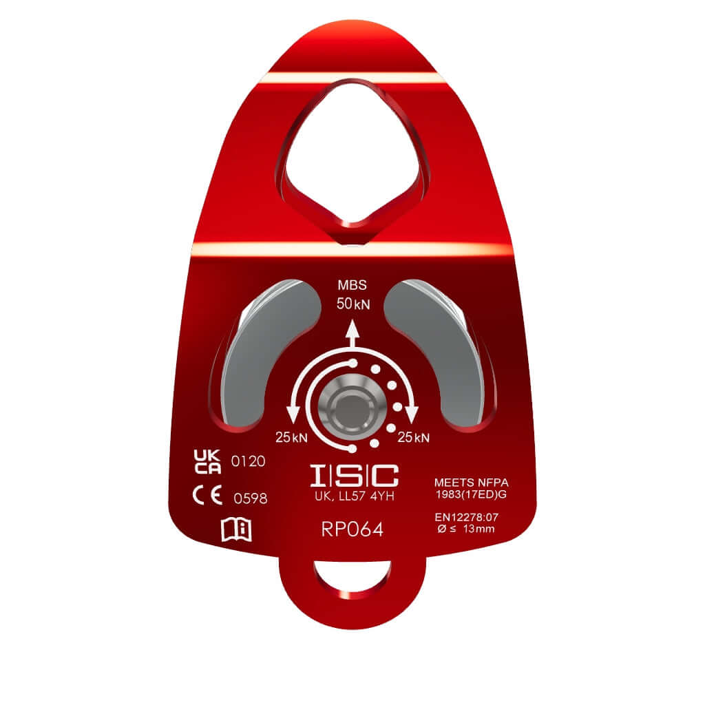 ISC Medium Double Prussik Pulley for tree surgeons, compatible with 13mm rope, durable aluminum design.