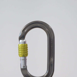 DMM Director Swivel Eye Locksafe carabiner with a secure yellow locking mechanism, ideal for tree surgeons and climbing.