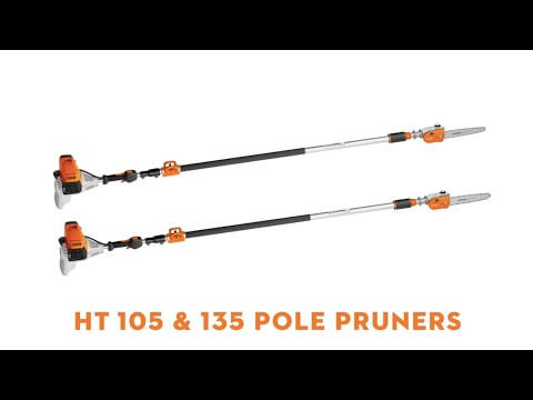STIHL HT 105 and HT 135 petrol pole pruners designed for professional tree maintenance and arborist tasks.