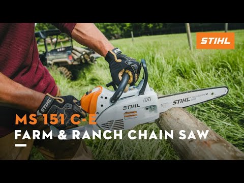 MS 151 C-E Petrol Chainsaw in use, ideal for precise cutting and farm work.