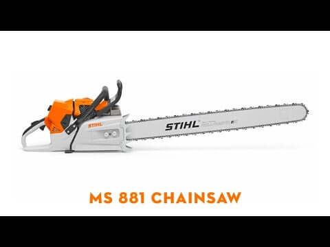 STIHL MS 881 chainsaw showcasing its powerful design for professional tree surgeons and timber harvesting.