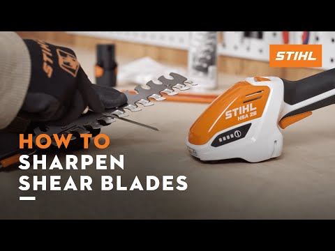 How to sharpen STIHL HSA 26 cordless shrub shear blades for precise trimming and maintenance.
