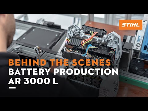 Behind the scenes of the STIHL AR 3000L battery production showcasing its advanced technology for tree surgeons.