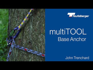 Teufelberger multiTOOL chainANCHOR base anchor setup for tree surgeons on a tree trunk.