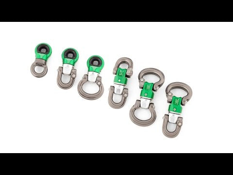 Focus Swivel DMM Compact Swivel Convertors in various sizes for climbing and rigging systems.