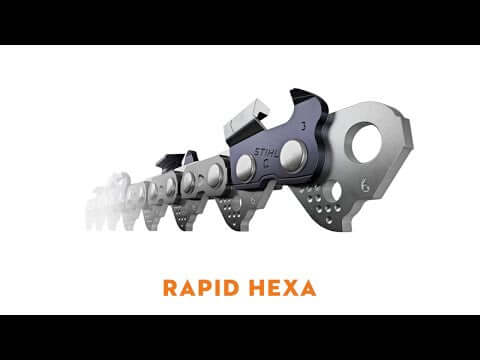 STIHL Rapid Hexa chainsaw chain featuring patented V-shaped cutting teeth, ideal for tree surgeons.