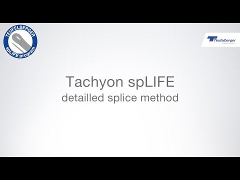 Tachyon Green & Blue Splife 1E Climbing Rope 11.5mm detailed splice method instructional image.