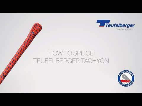 Teufelberger Tachyon climbing rope with text on splicing techniques for tree surgeons.