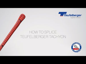 Teufelberger Tachyon climbing rope with text on splicing techniques for tree surgeons.