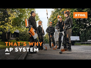 STIHL team discussing AP System tools, showcasing professional equipment for tree surgeons.