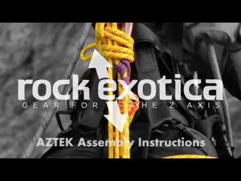 Aztek Kit assembly instructions with Rock Exotica gear and climbing rope in action.