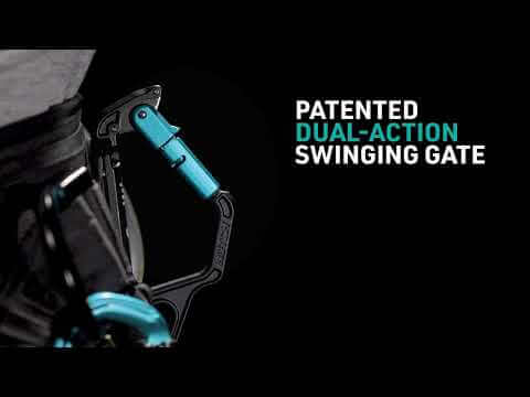 Close-up of Notch Swinger Tool Clip with patented dual-action swinging gate for tree surgeons.