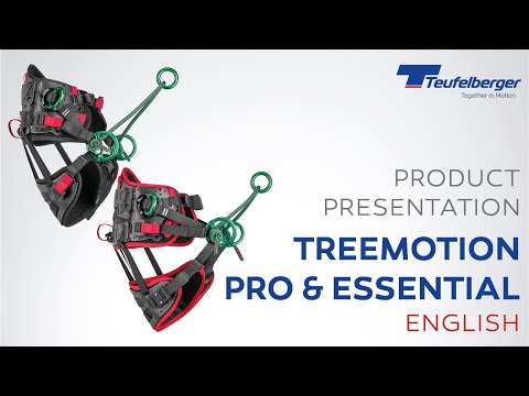 treeMOTION Pro X Tree Climbing Harness product presentation by Teufelberger, showcasing comfort and safety features.