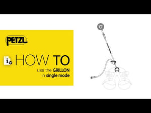 Petzl Grillon lanyard instructional image demonstrating single mode usage for tree surgeons.