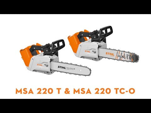 STIHL MSA 220 T and MSA 220 TC-O cordless chainsaws for professional arborists and tree surgeons.