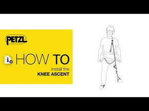 Illustration demonstrating how to install the PETZL Knee Ascent Clip for tree surgeons and arborists.
