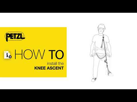 Illustration demonstrating how to install the PETZL Knee Ascent Clip for tree surgeons and arborists.