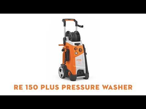 STIHL RE 150 PLUS Electric Pressure Washer with hose reel and robust design for heavy-duty cleaning.