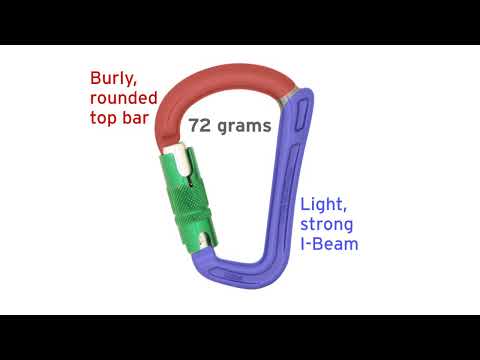 Rhino Locksafe Carabiner with burly top bar, light I-Beam design, and weight of 72 grams.