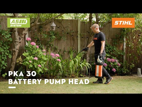 STIHL PKA 30 Cordless Pump Head in use, showcasing battery-powered performance for efficient fluid application.