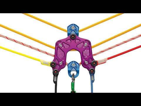 DMM Keanu Trolley in purple, designed for precision in highline rigging, perfect for tree surgeon operations.