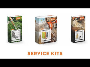 Three STIHL Hedge Trimmer Service Kits displayed in colorful packaging, showcasing essential maintenance products.