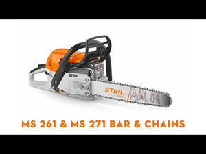 STIHL MS 261 and MS 271 petrol chainsaw with bar and chains, ideal for tree surgeons and landscaping tasks.