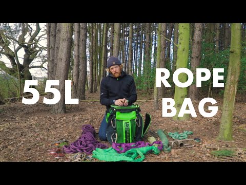 Drykit Cobra Climbing Rope Bag shown in a forest with climbing gear and ropes, ideal for tree surgeons.