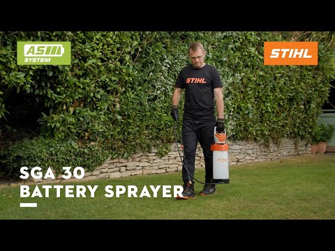SGA 30 Cordless Backpack Sprayer AS Battery Set in use by a gardener outdoors.