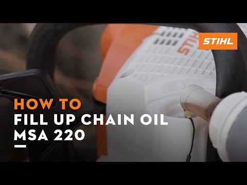 How to fill up chain oil for STIHL MSA 220 cordless chainsaw, ensuring optimal performance for tree surgeons.