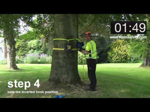 Tree surgeon demonstrating step 4 for using the Stein RC2001 lowering device on a tree.