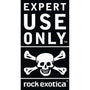 Rock Exotica Expert USE ONLY sticker for tree surgeons, dimensions 31mm x 57mm, featuring a skull and crossbones.