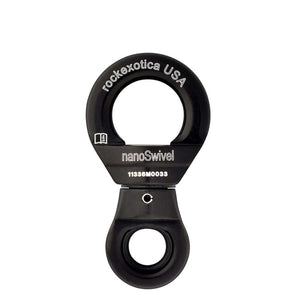 Rock Exotica Nano Swivel for tree surgeons, showcasing a lightweight and compact load-rated design.