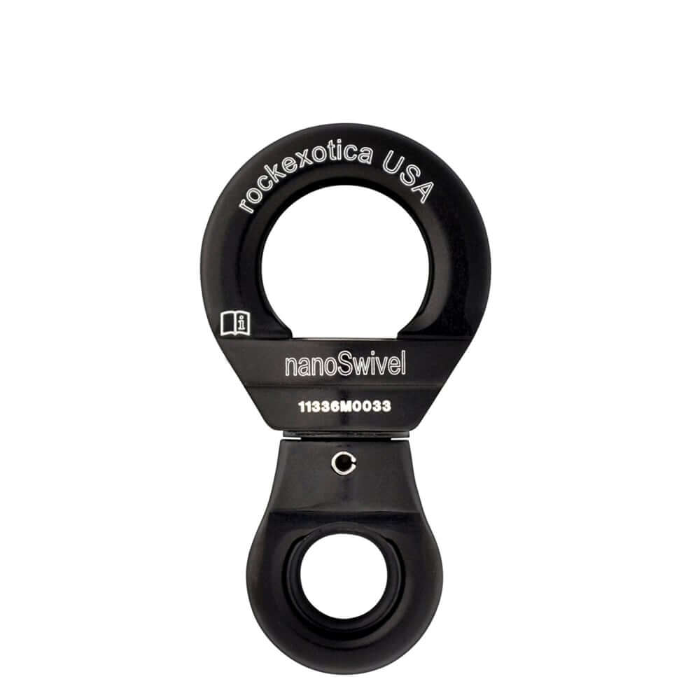 Rock Exotica Nano Swivel for tree surgeons, showcasing a lightweight and compact load-rated design.