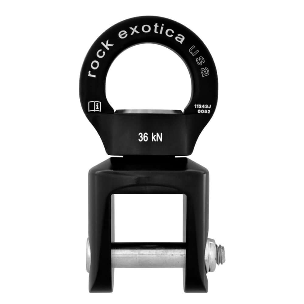Rock Exotica SS1 rotator shackle swivel with a 36 kN rating, designed for tree surgeons and enhanced durability.