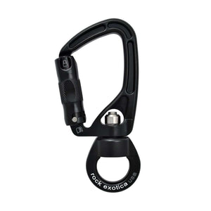 Rock Exotica SwivaEye Auto Lock Carabiner for tree surgeons, featuring advanced swivel design and lightweight aluminum frame.