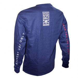 RockTee Navy Long Sleeve t-shirt for tree surgeons, featuring expert use only design and durable fabric.