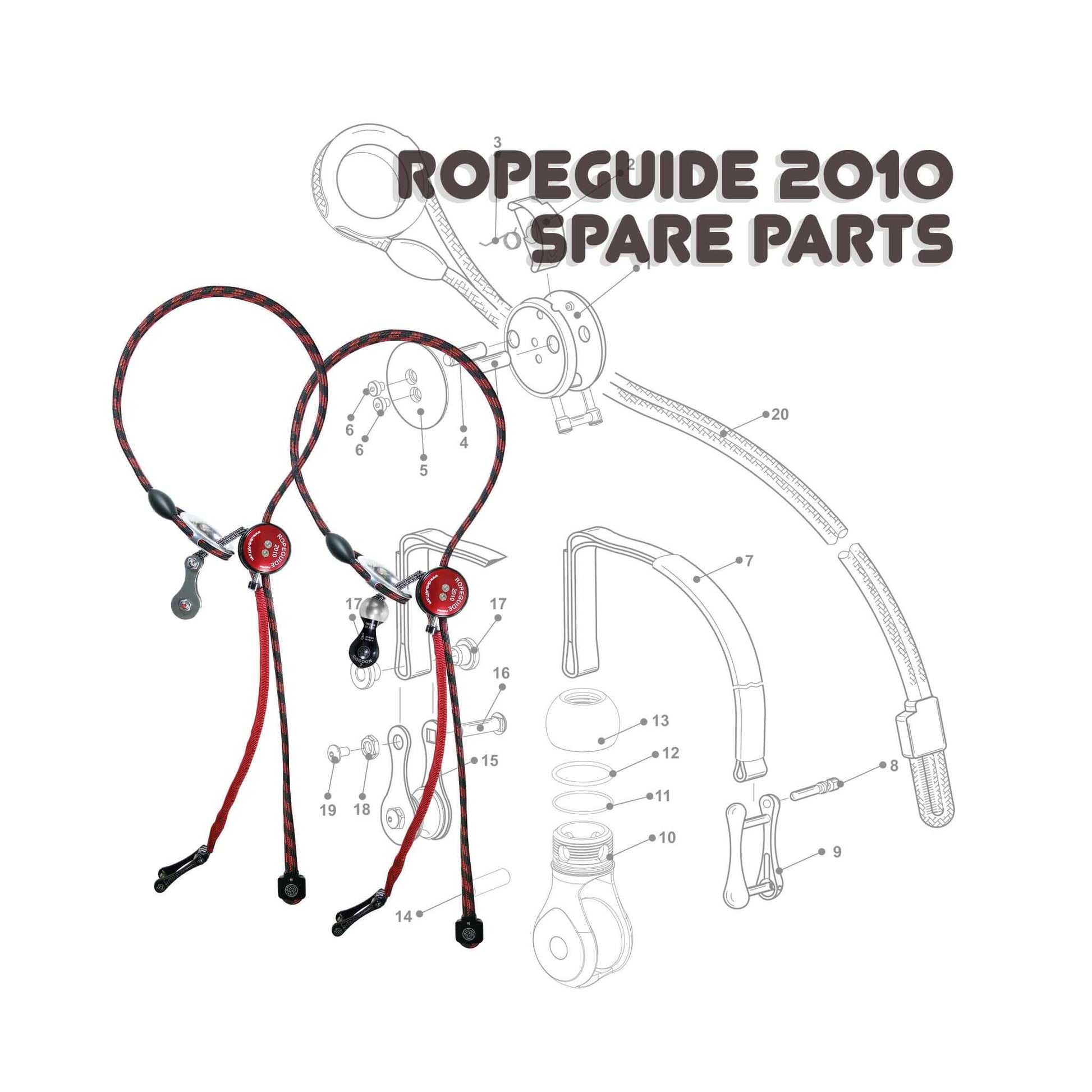 Ropeguide 2010 spare parts for tree surgeons, featuring replacement cords and detailed parts diagram.