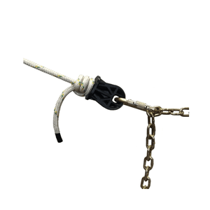 ROPEWIZER Heavy Duty Thimble attached to rope and chain, enhancing rope strength for tree surgeons.