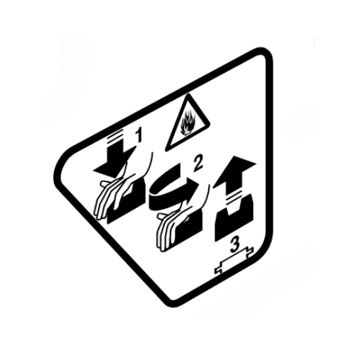 Safety instruction decal showing handling precautions for equipment with fire hazard.