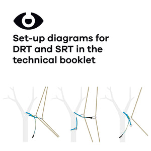 Set-up diagrams for DRT and SRT in technical booklet for tree surgeons and aerial rescue applications.
