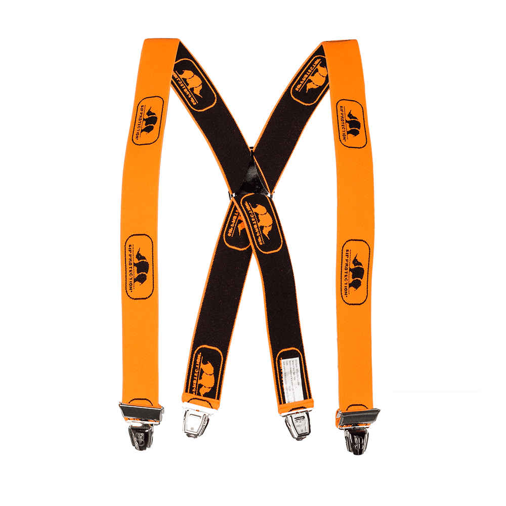 SIP Protection Clip Style Chainsaw Trouser Braces in black and orange for tree surgeons and construction workers.