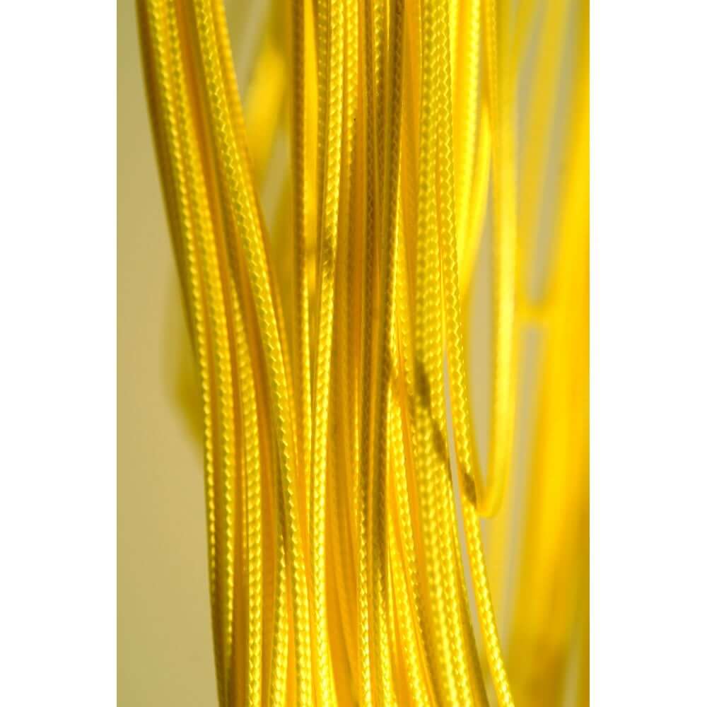 Close-up of yellow throwline strands, showcasing the lightweight, smooth design for tree surgeons and climbing.
