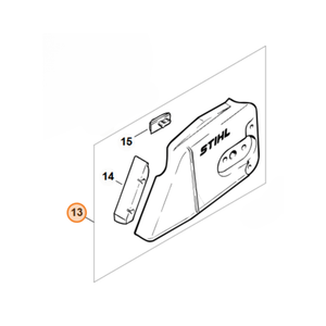 STIHL chain sprocket cover diagram for MS440 and MS270 chainsaws, showcasing parts 13, 14, and 15.